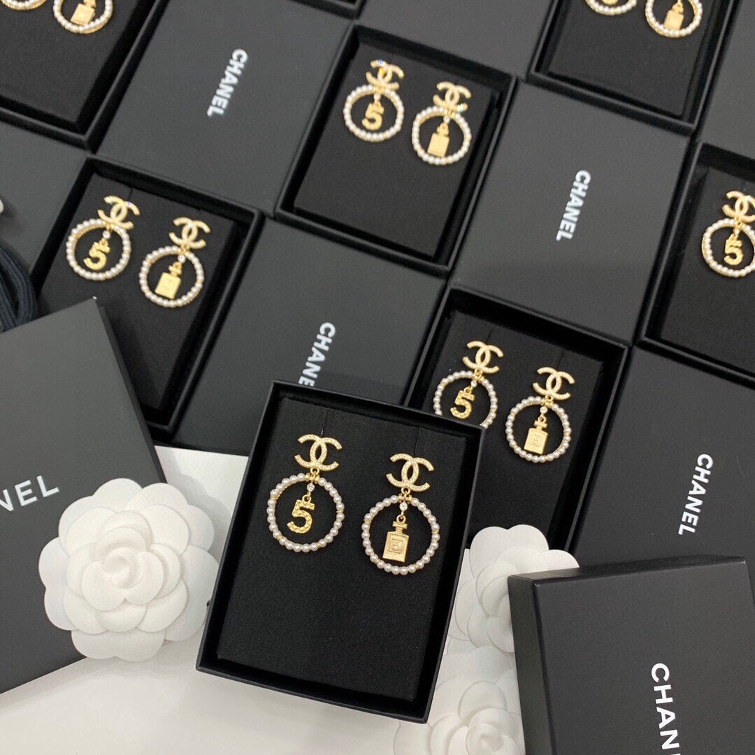 Double-C Emblem Stud Earrings in Silver-Tone – Design 003 front product view
