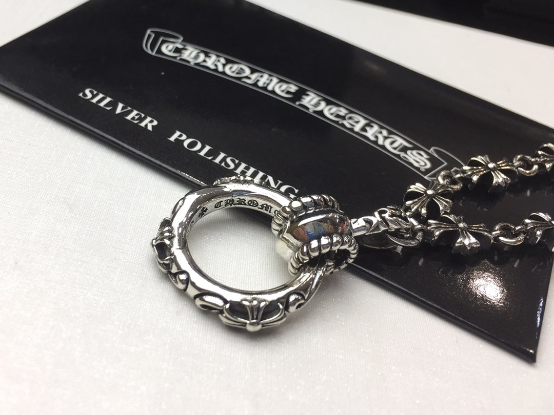 Signature Emblem Pendant Necklace in Polished Metal-Tone – Design 100 front product view
