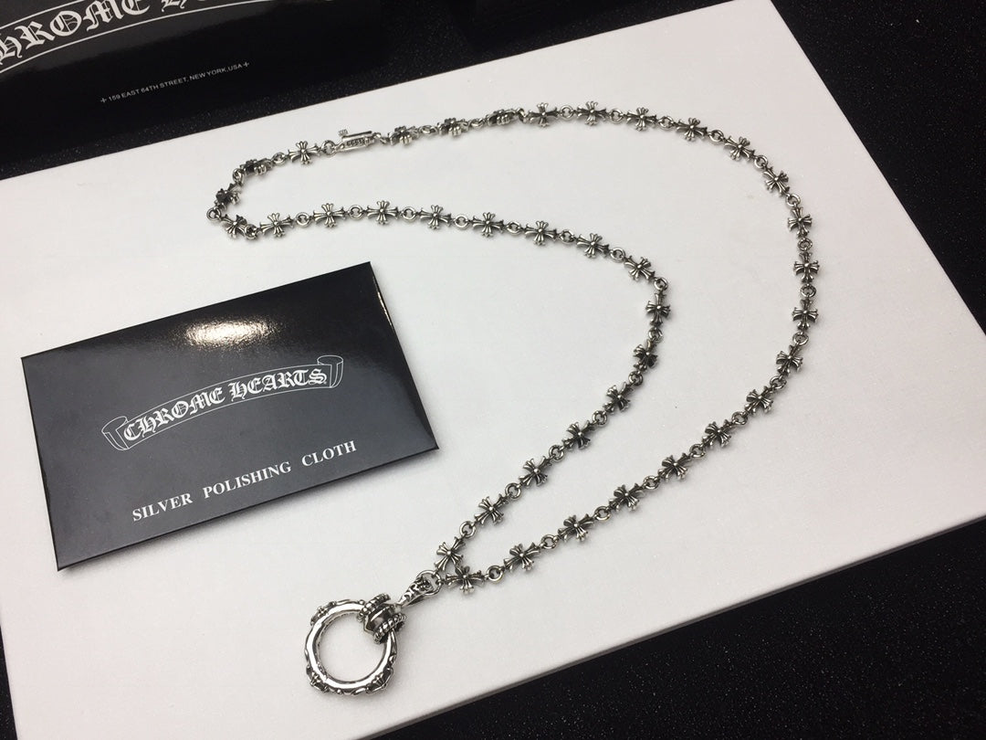 Signature Emblem Pendant Necklace in Polished Metal-Tone – Design 018 main product view