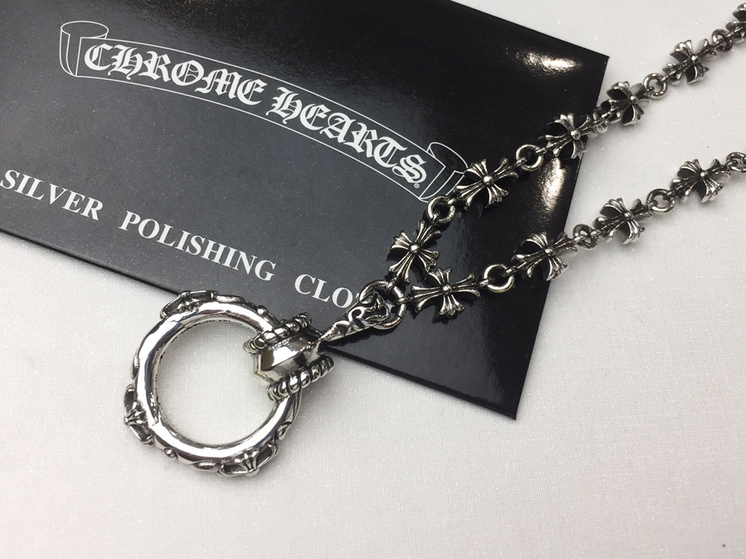 Signature Emblem Pendant Necklace in Polished Metal-Tone – Design 018 detail view