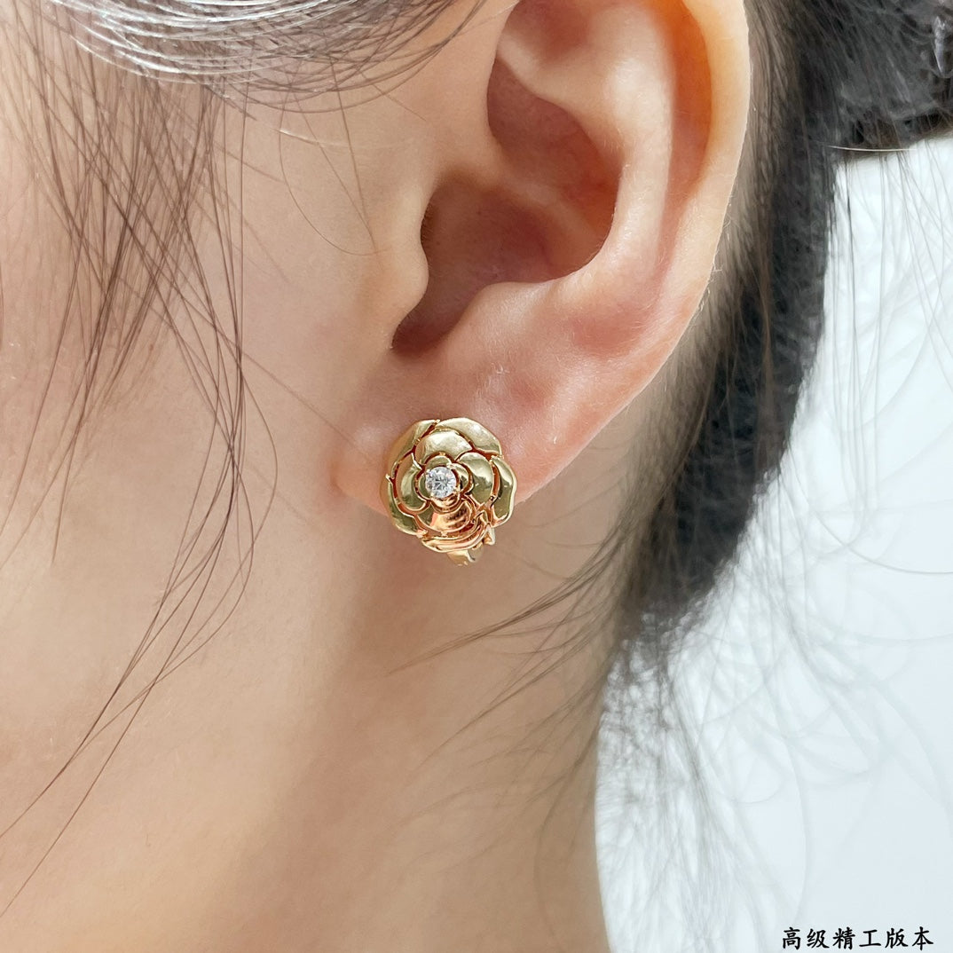 Camellia Jewelry Accessory in Polished Metal-Tone – Camellia Detail – Design 002 front product view