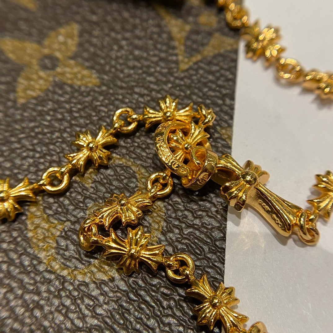 Signature Emblem Pendant Necklace in Gold-Tone – Design 044 front product view