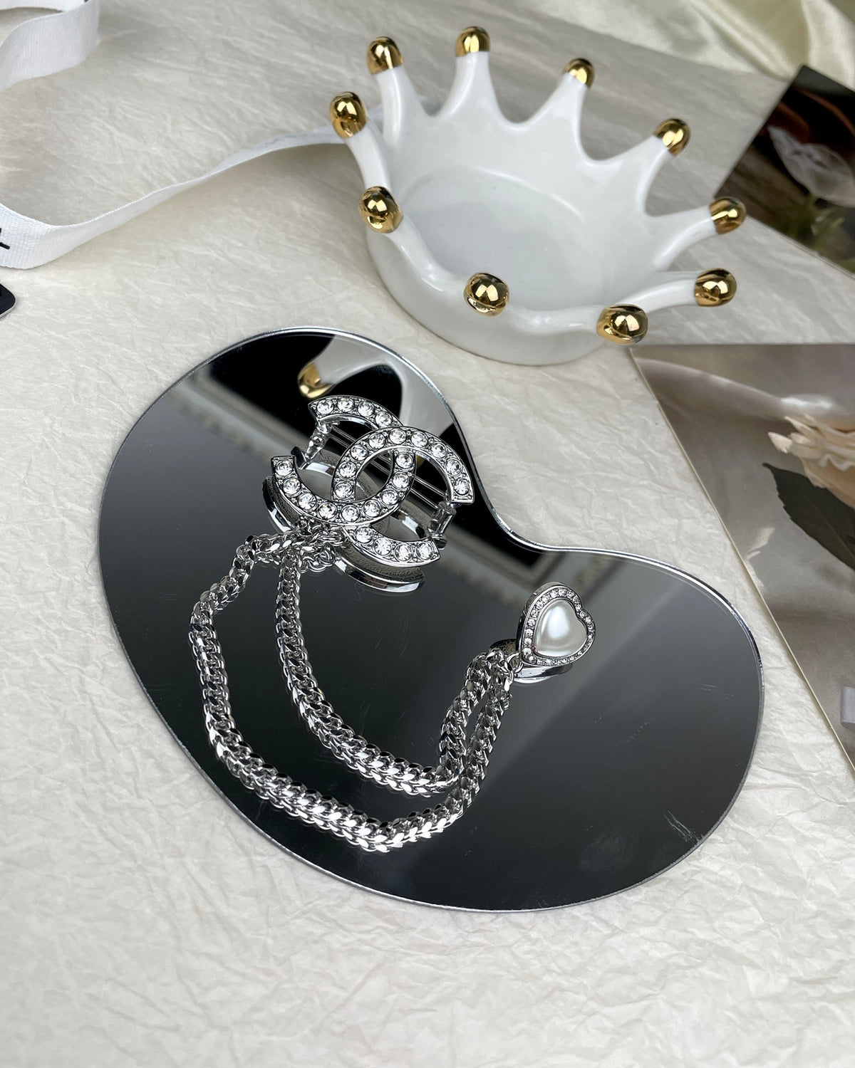 Heart Brooch in Polished Metal-Tone – Heart Detail styled product view