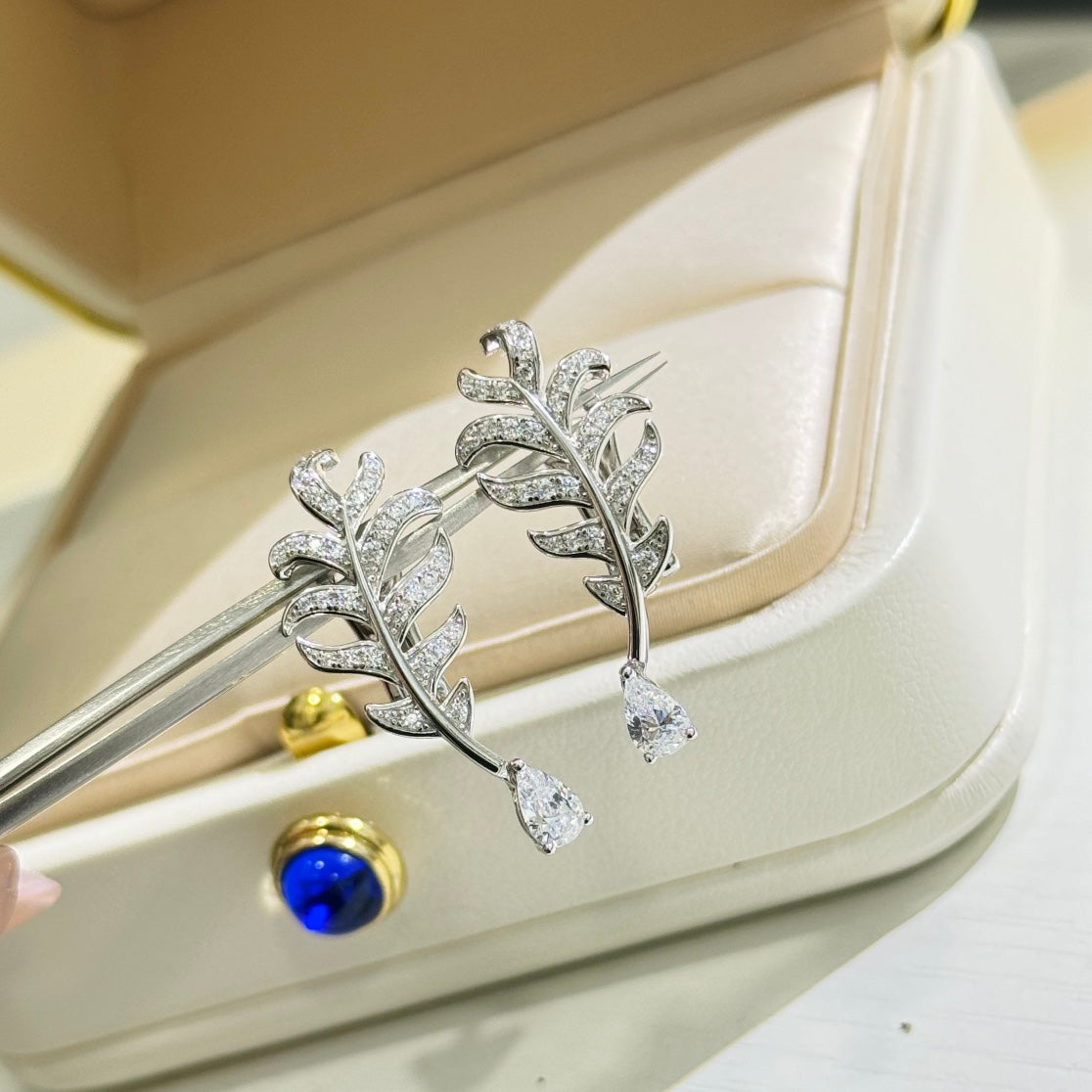Signature Emblem Crystal-Accent Statement Earrings – Design 012 detail view