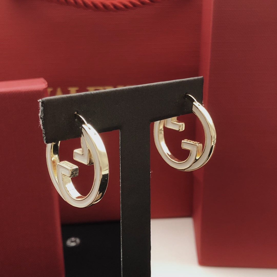 Geometric Emblem Statement Earrings in Gold-Tone – Design 004 front product view