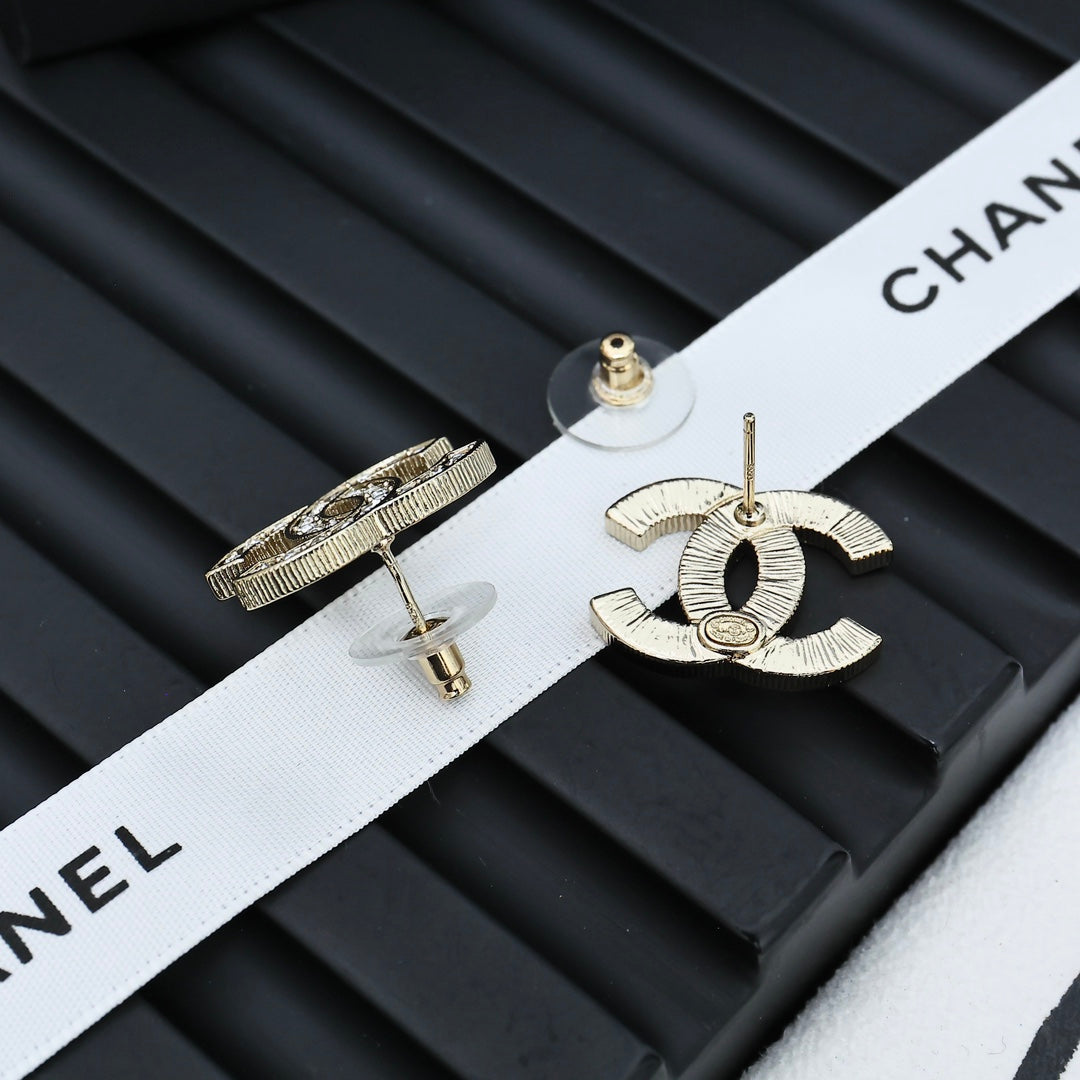 Double-C Emblem Crystal-Accent Stud Earrings – Design 030 side detail