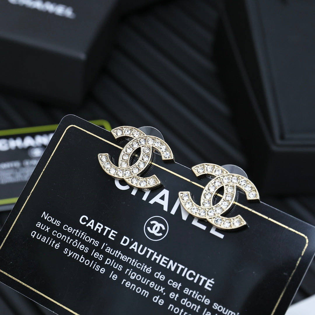 Double-C Emblem Crystal-Accent Stud Earrings – Design 030 front product view