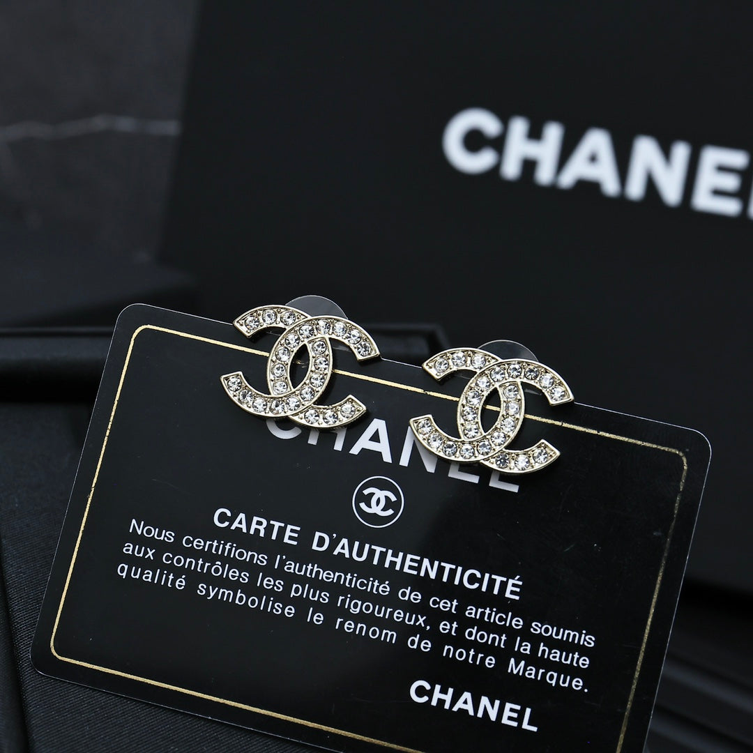 Double-C Emblem Crystal-Accent Stud Earrings – Design 030 detail view