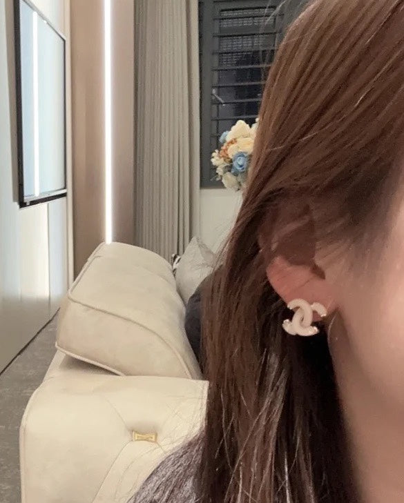 Double-C Emblem Stud Earrings in Gold-Tone – Design 031 front product view