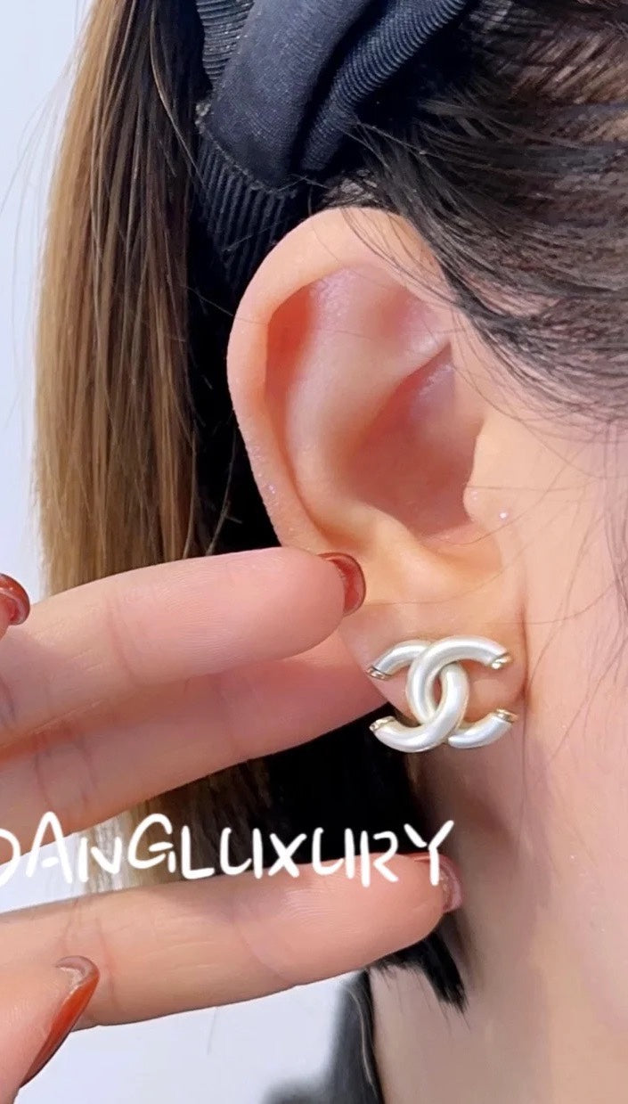 Double-C Emblem Stud Earrings in Gold-Tone – Design 031 main product view