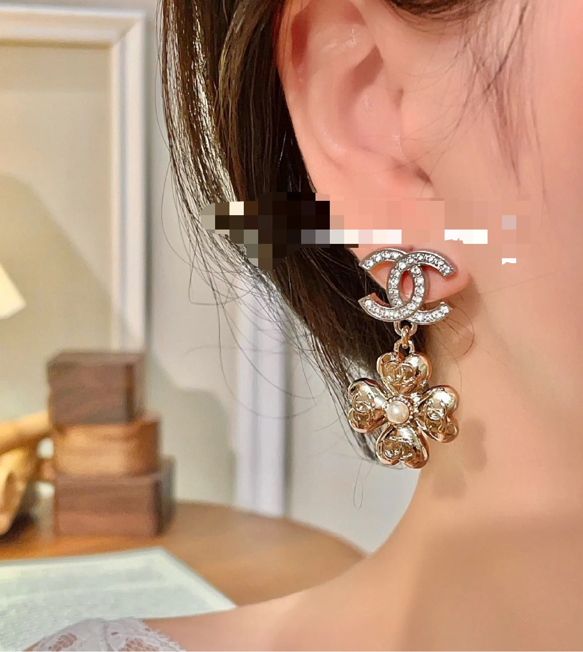 Double-C Emblem Statement Earrings in Silver-Tone – Design 001 front product view