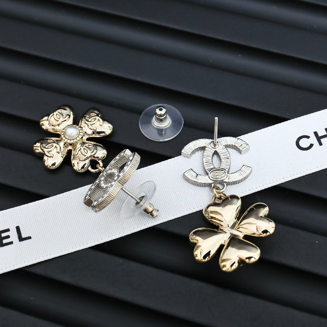 Double-C Emblem Statement Earrings in Silver-Tone – Design 001 close-up detail