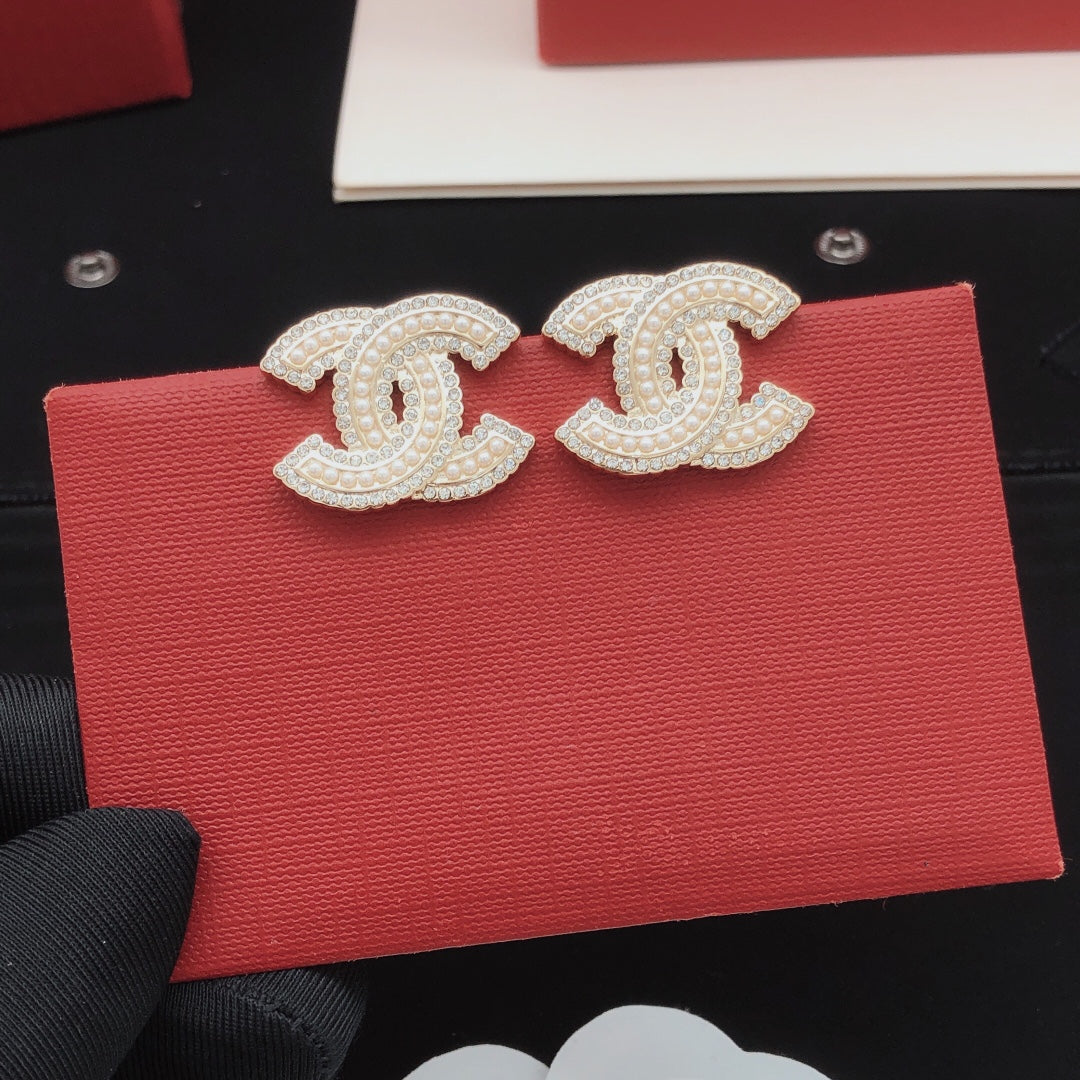 Double-C Emblem Crystal-Accent Stud Earrings – Design 043 main product view