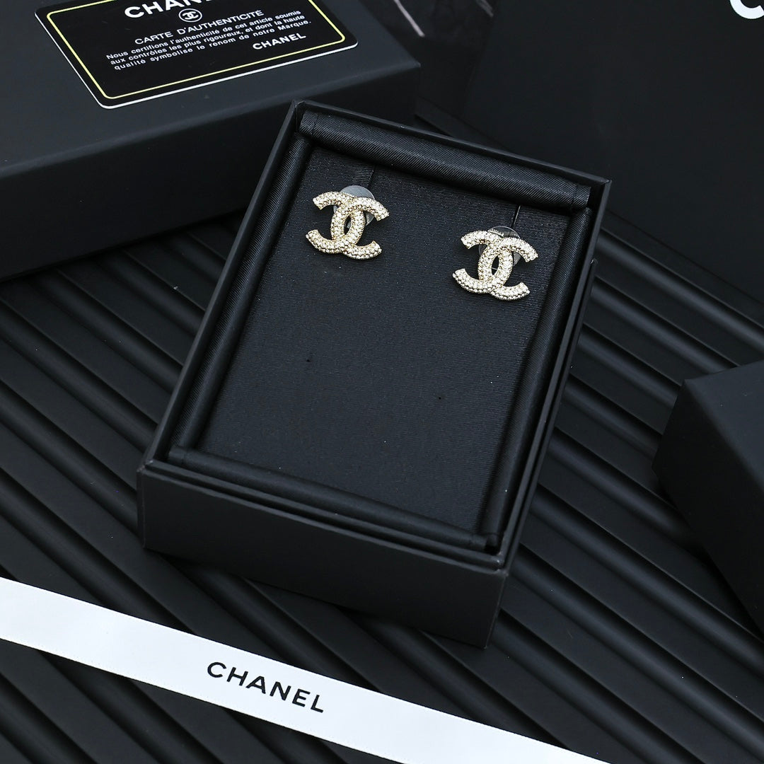 Double-C Emblem Crystal-Accent Stud Earrings – Design 048 styled product view