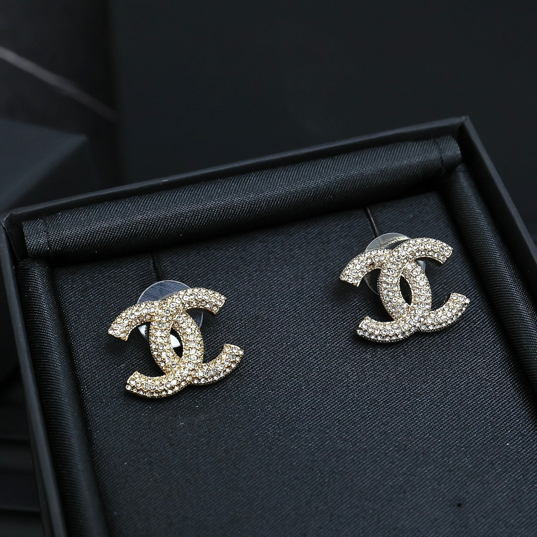 Double-C Emblem Crystal-Accent Stud Earrings – Design 048 side detail