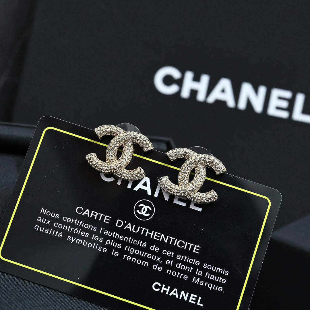 Double-C Emblem Crystal-Accent Stud Earrings – Design 048 main product view