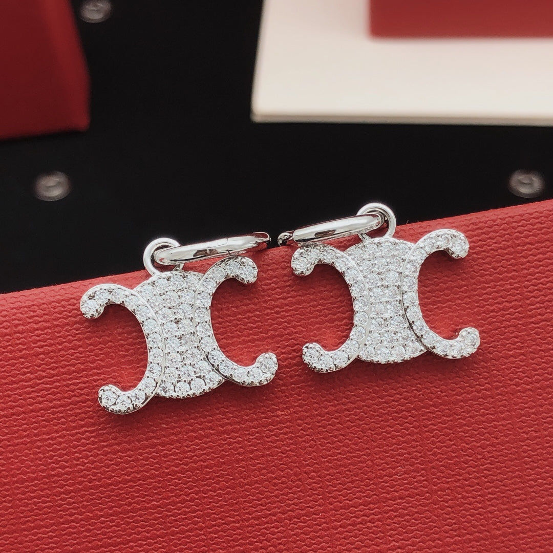 Signature Emblem Crystal-Accent Drop Earrings front view