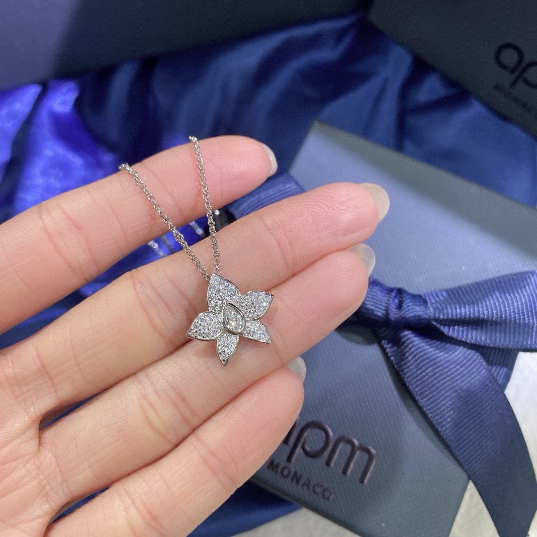 Floral Pendant Necklace in Silver-Tone front product view