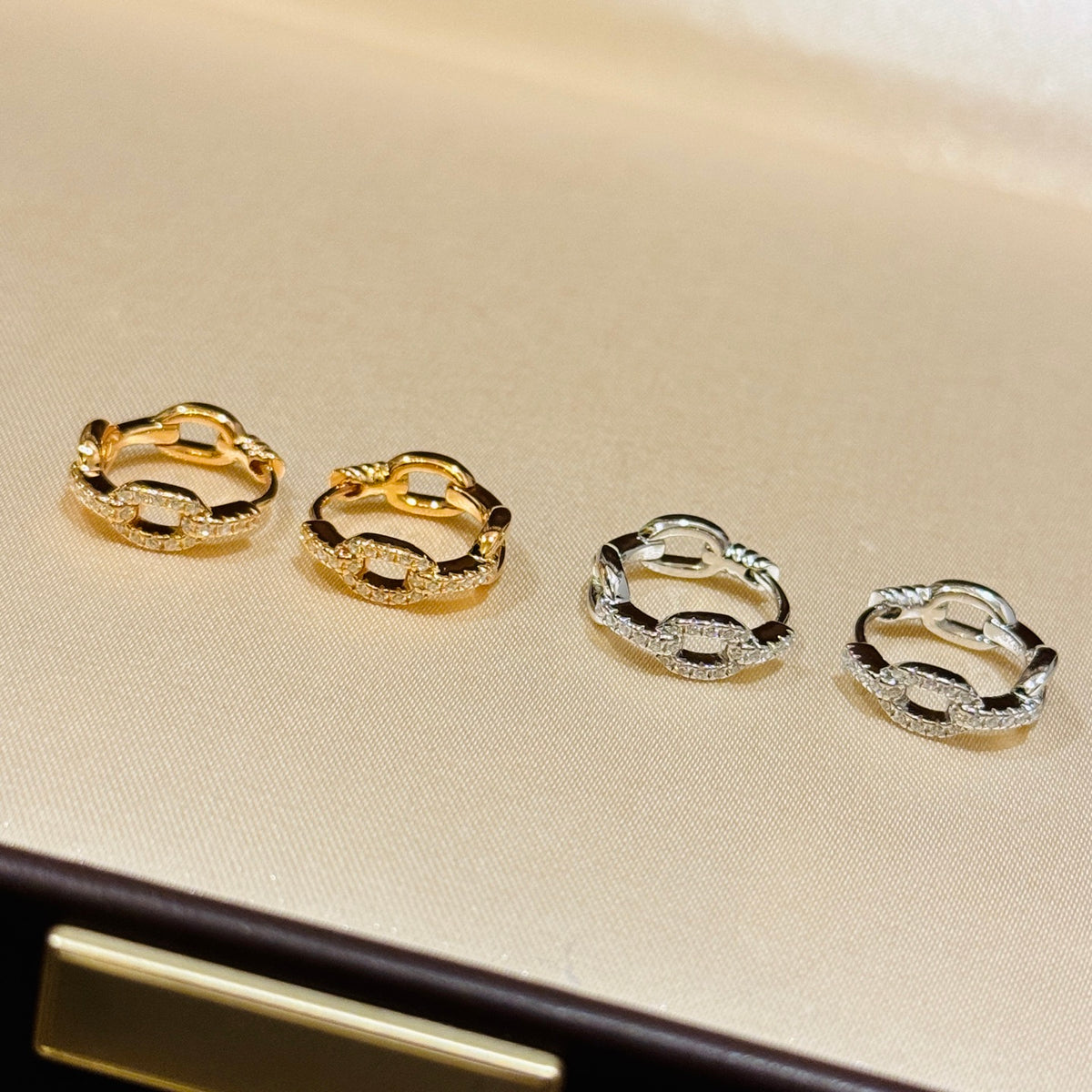 Signature Emblem Crystal-Accent Stud Earrings – Red Detail – Design 002 detail view