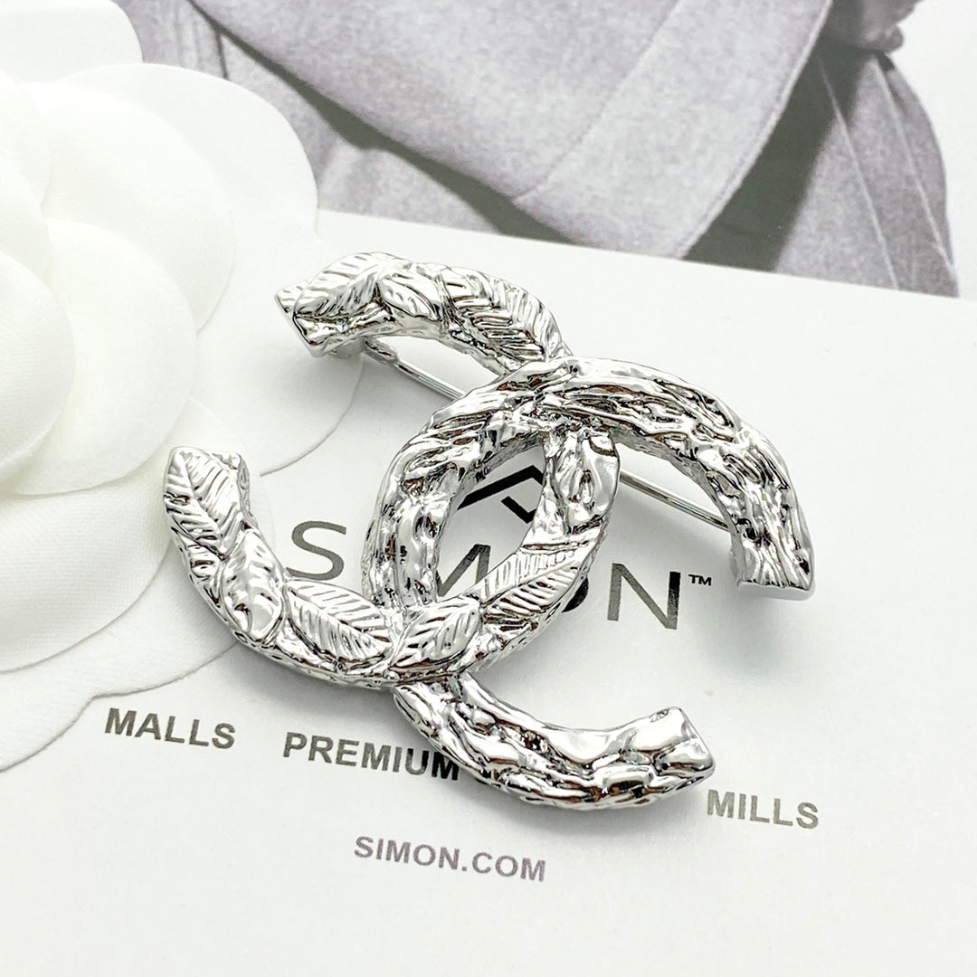 Double-C Emblem Brooch in Silver-Tone – Design 001 front product view