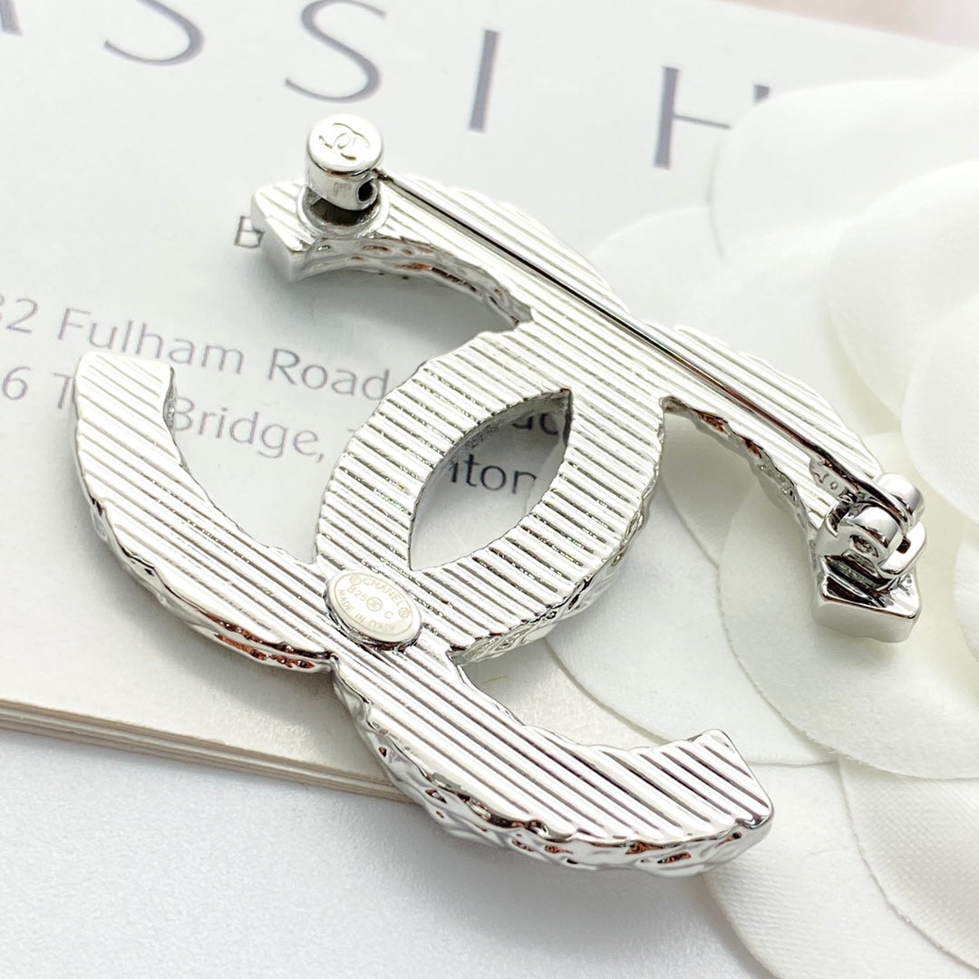 Double-C Emblem Brooch in Silver-Tone – Design 001 styled product view