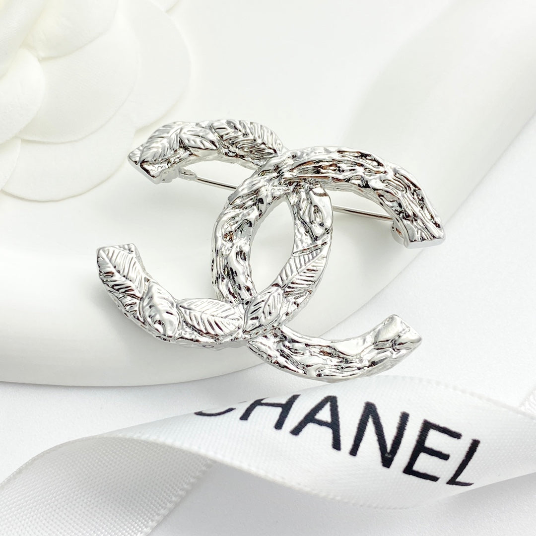 Double-C Emblem Brooch in Silver-Tone – Design 001 front product view
