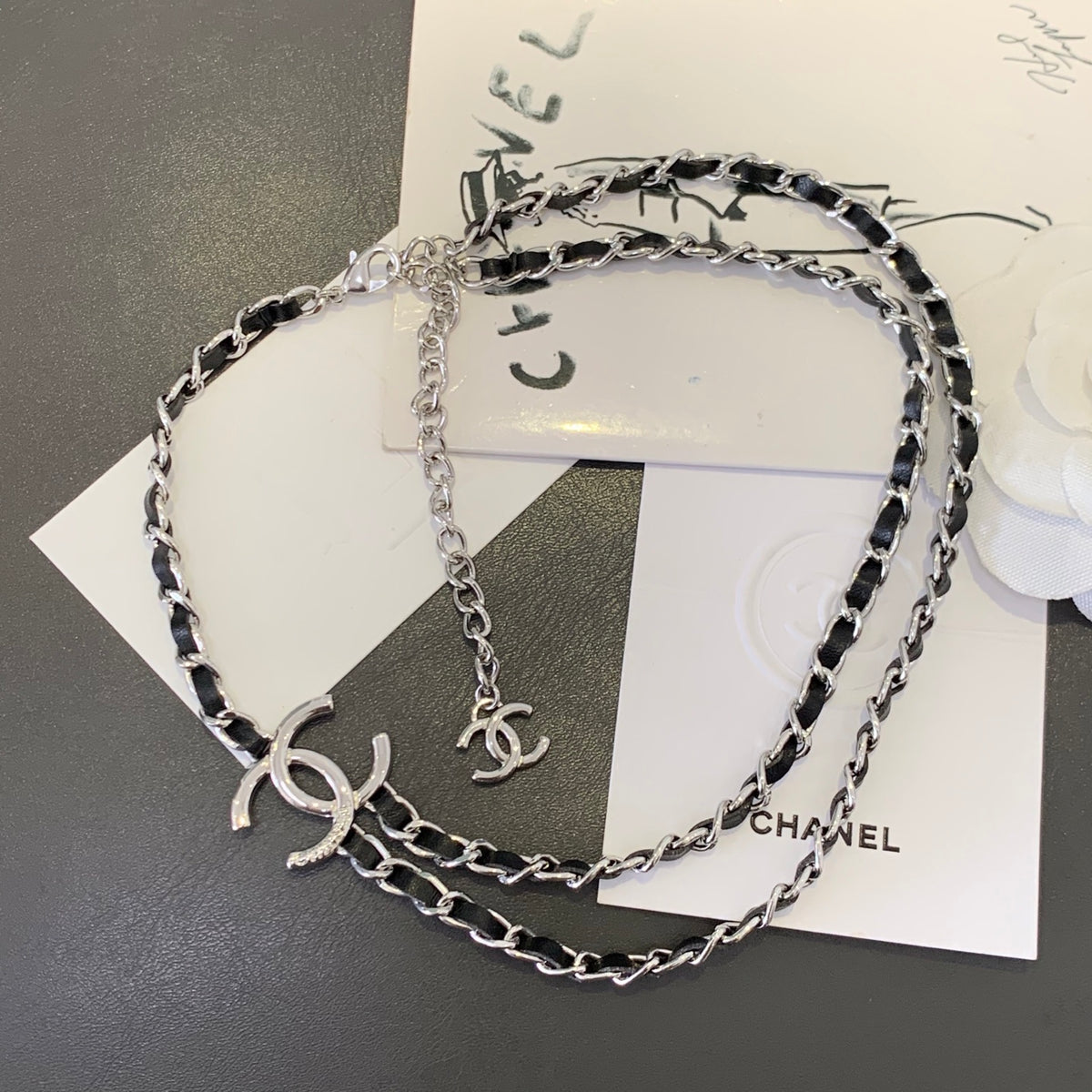 Signature Emblem Pendant Necklace in Polished Metal-Tone – Black Detail – Design 002 main product view
