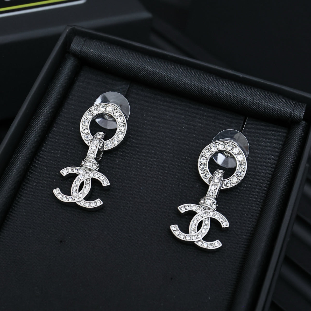 Double-C Emblem Crystal-Accent Statement Earrings – Design 028 front product view
