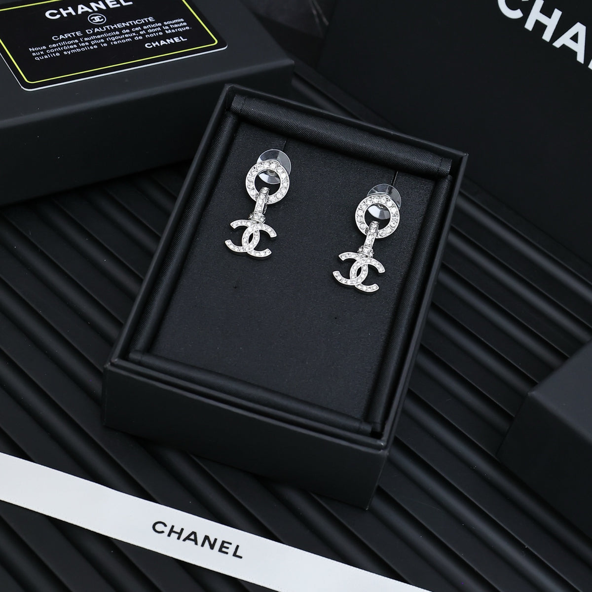 Double-C Emblem Crystal-Accent Statement Earrings – Design 028 main product view
