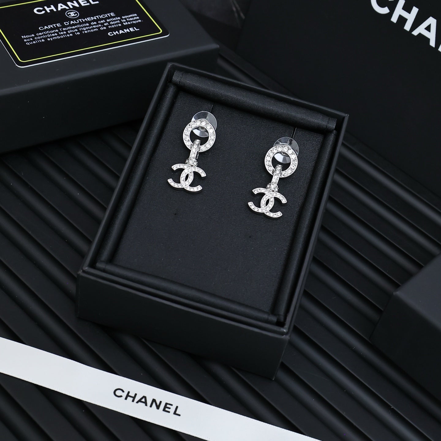 Double-C Emblem Crystal-Accent Statement Earrings – Design 028 main product view
