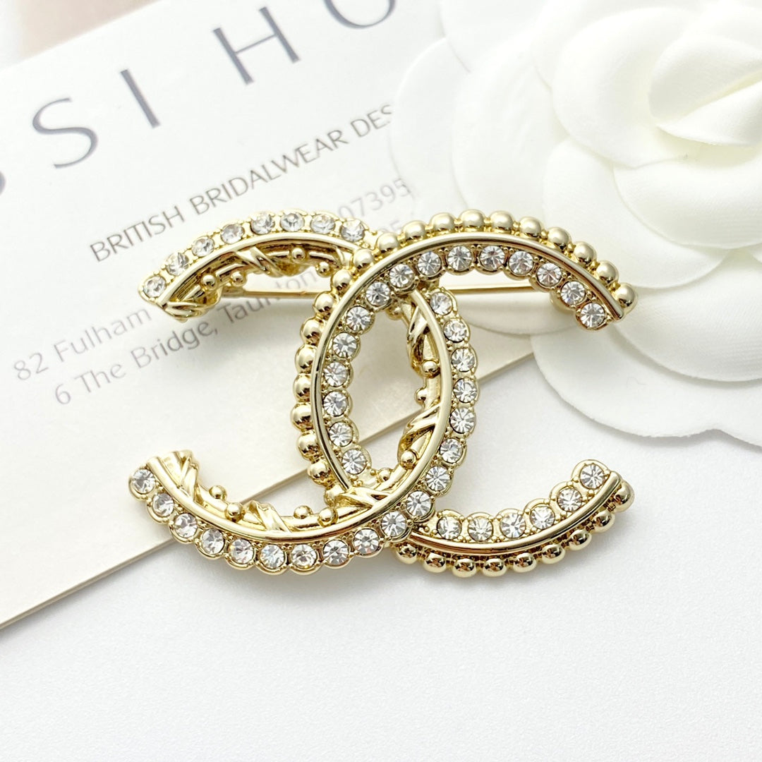 Double-C Emblem Brooch in Polished Metal-Tone – Design 062 styled product view
