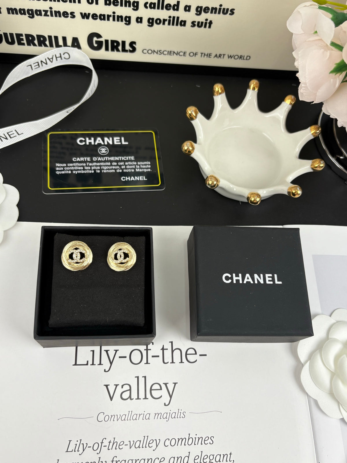 Double-C Emblem Stud Earrings in Gold-Tone – Design 022 styled product view