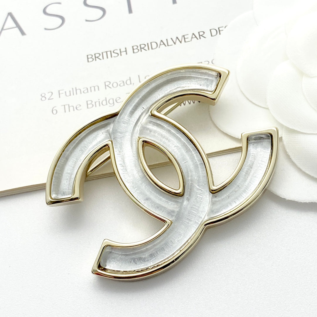 Double-C Emblem Brooch in Gold-Tone – Design 020 front product view