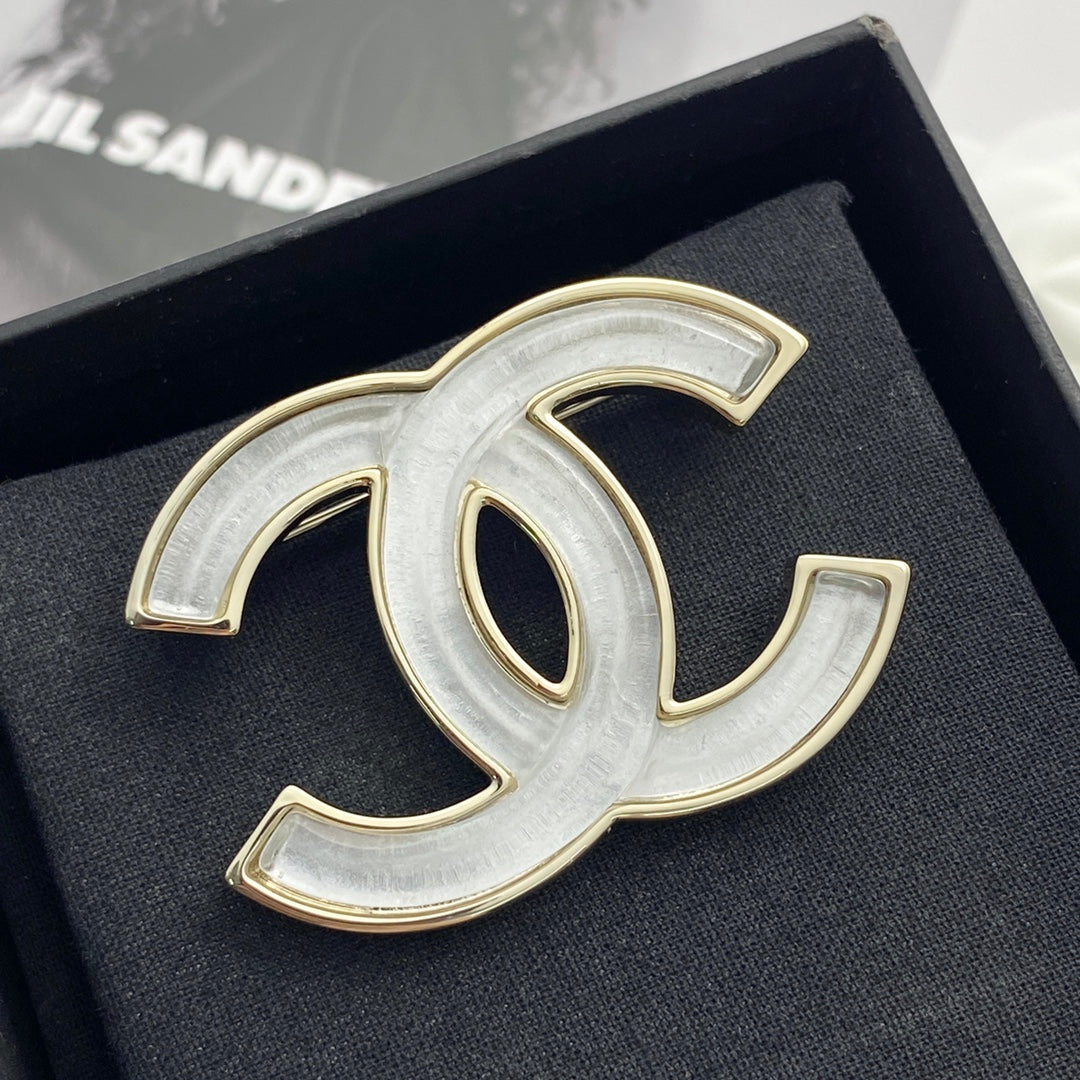 Double-C Emblem Brooch in Gold-Tone – Design 020 front product view