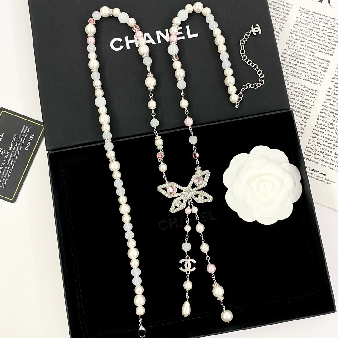 Butterfly Pearl-Detail Pendant Necklace front product view