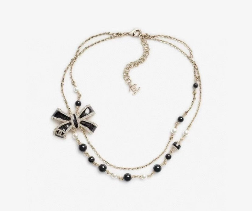 Bow Pearl-Detail Pendant Necklace – Pearl Detail – Design 010 front product view
