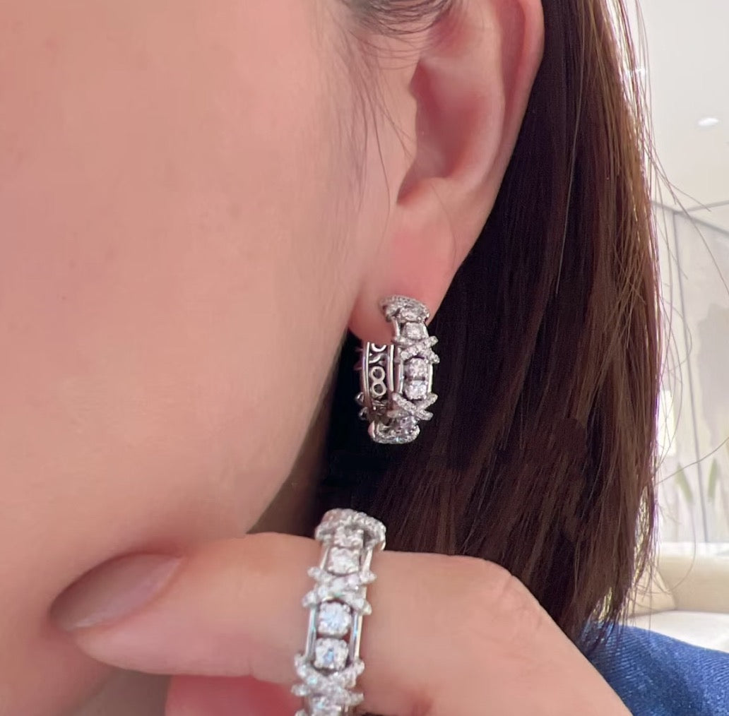 Signature Emblem Crystal-Accent Stud Earrings – Design 024 detail view