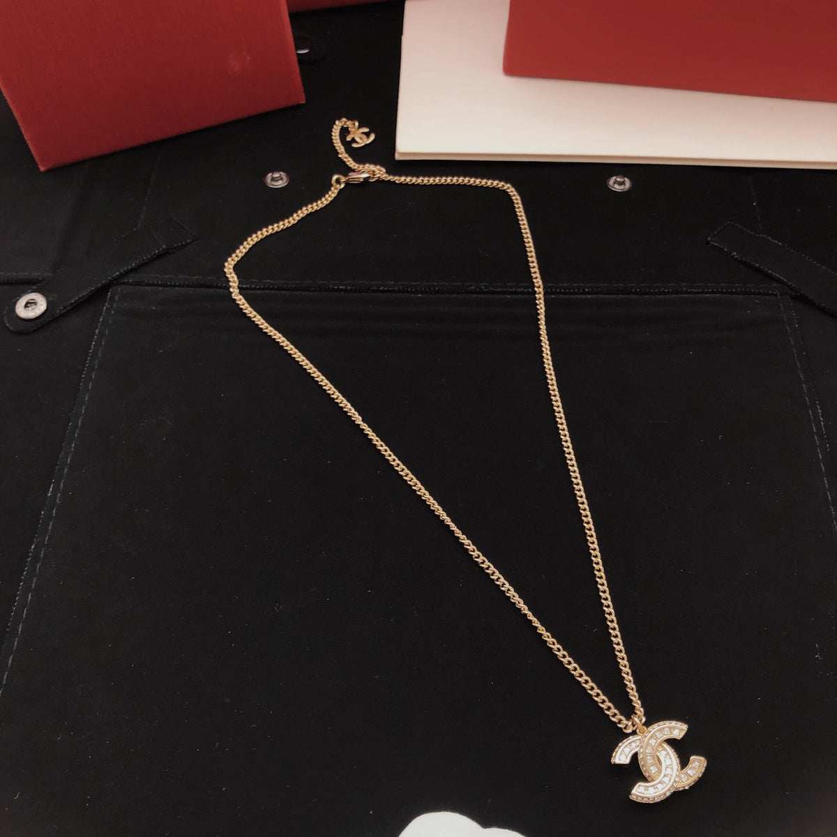 Double-C Emblem Crystal-Accent Pendant Necklace – Design 019 detail view