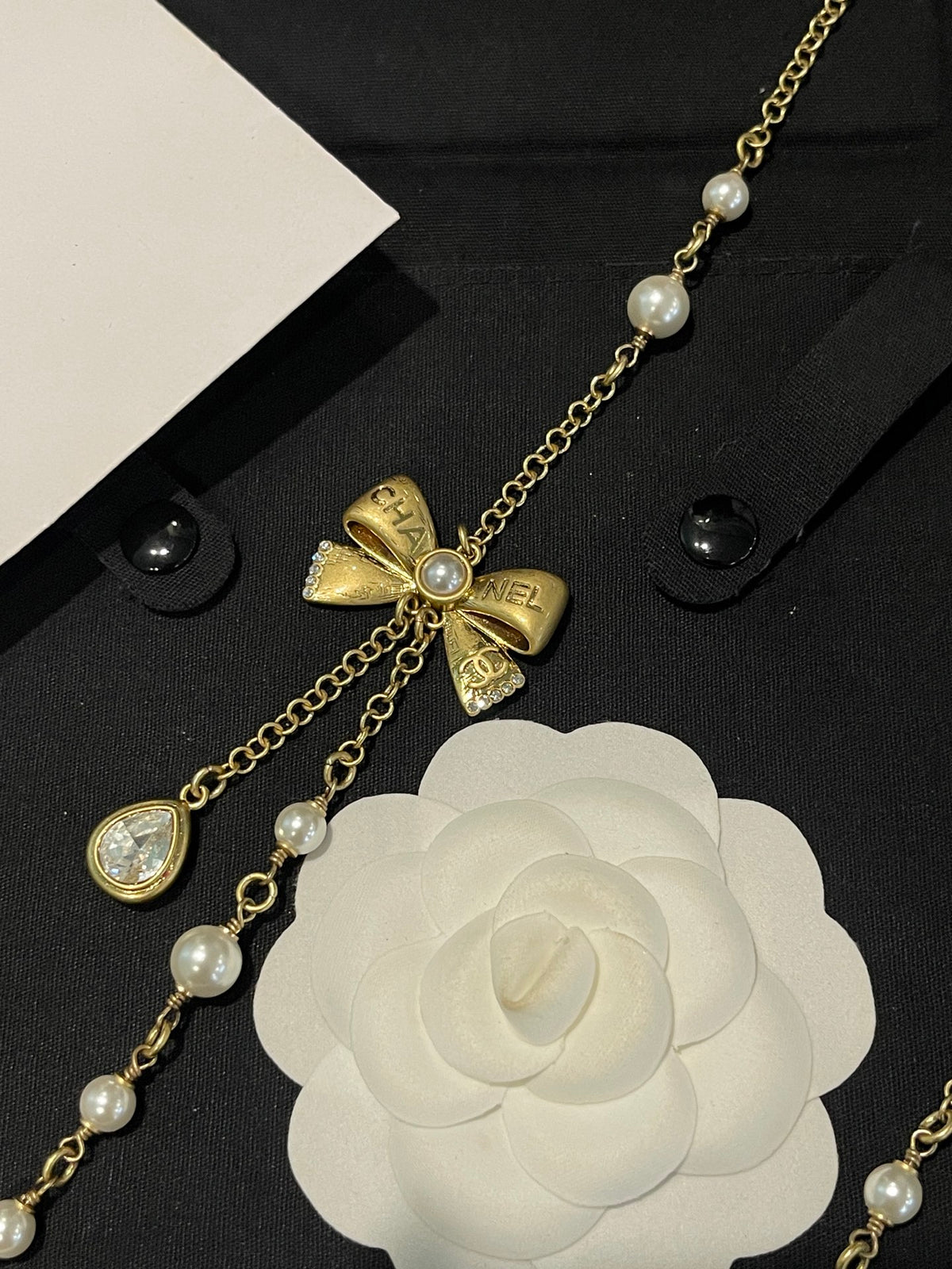Bow Pearl-Detail Pendant Necklace – Pearl Detail – Design 007 front product view