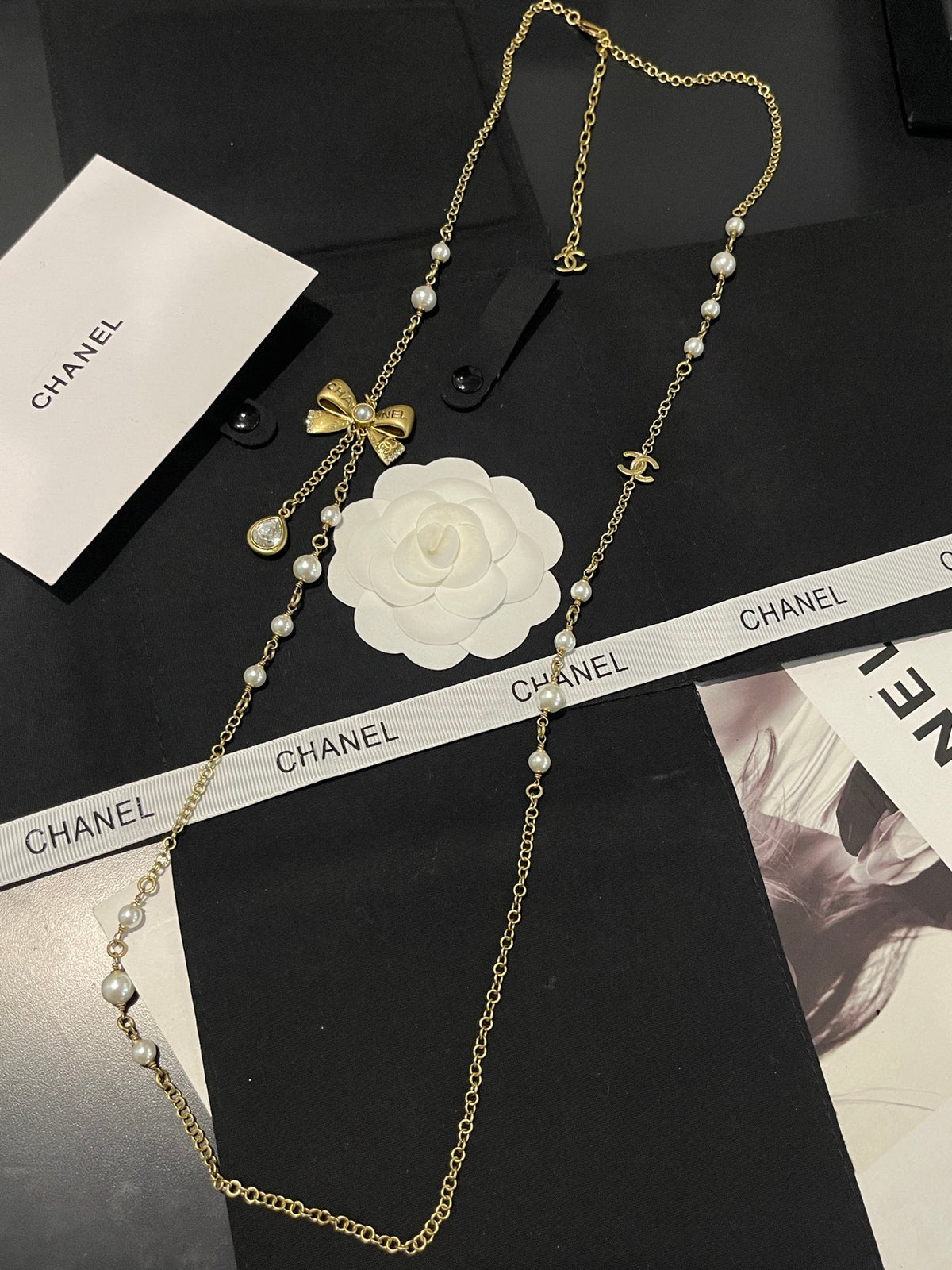 Bow Pearl-Detail Pendant Necklace – Pearl Detail – Design 007 main product view