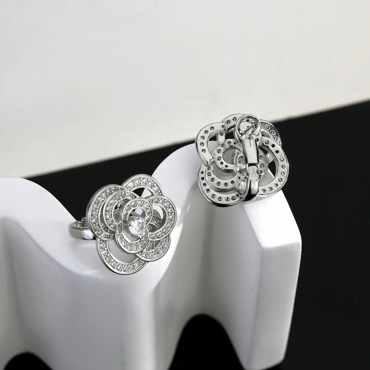 Camellia Stud Earrings in Gold-Tone – Camellia Detail – Design 006 main product view