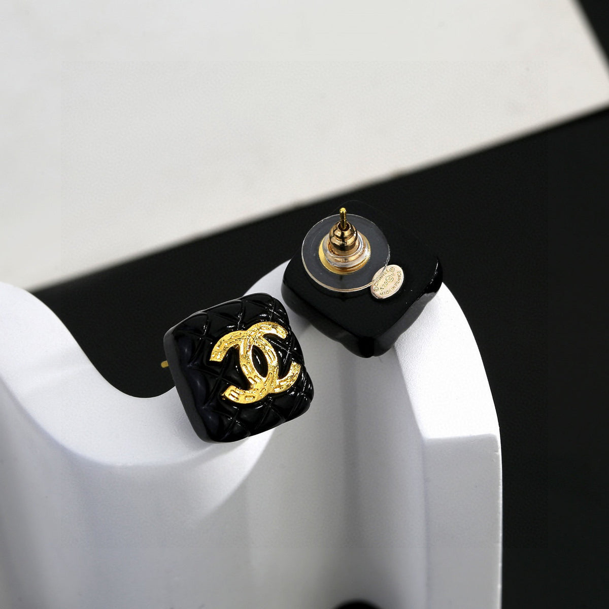 Square Stud Earrings in Gold-Tone – Design 004 front product view