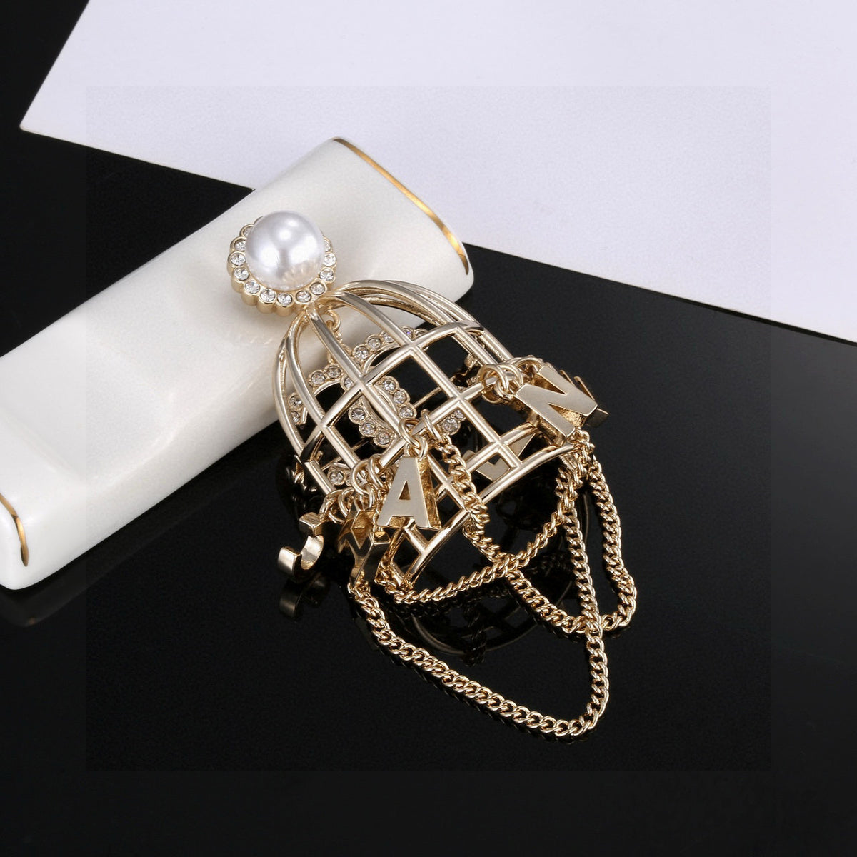 Double-C Emblem Brooch in Polished Metal-Tone – Design 032 main product view