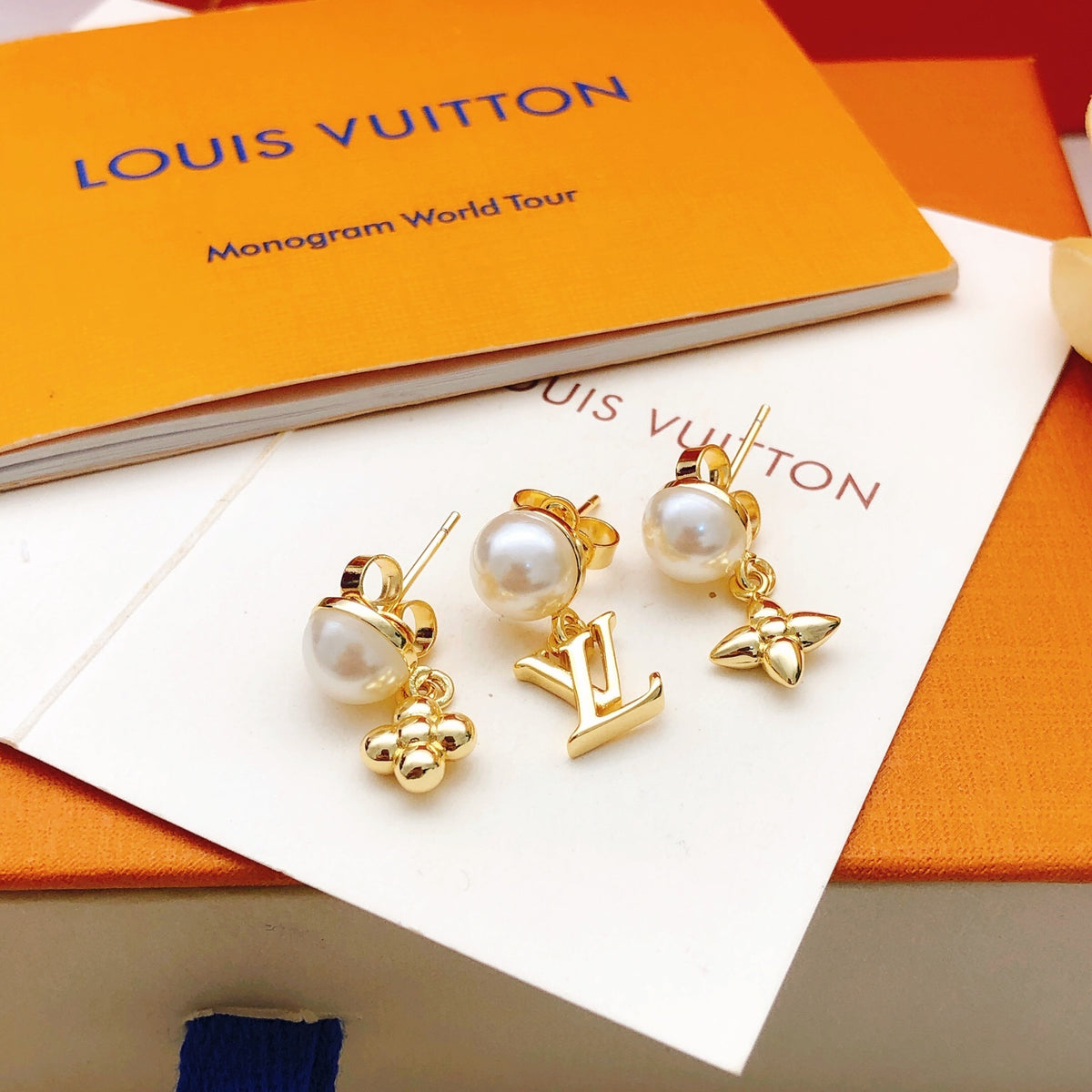 Geometric Emblem Stud Earrings in Gold-Tone – Design 033 front product view