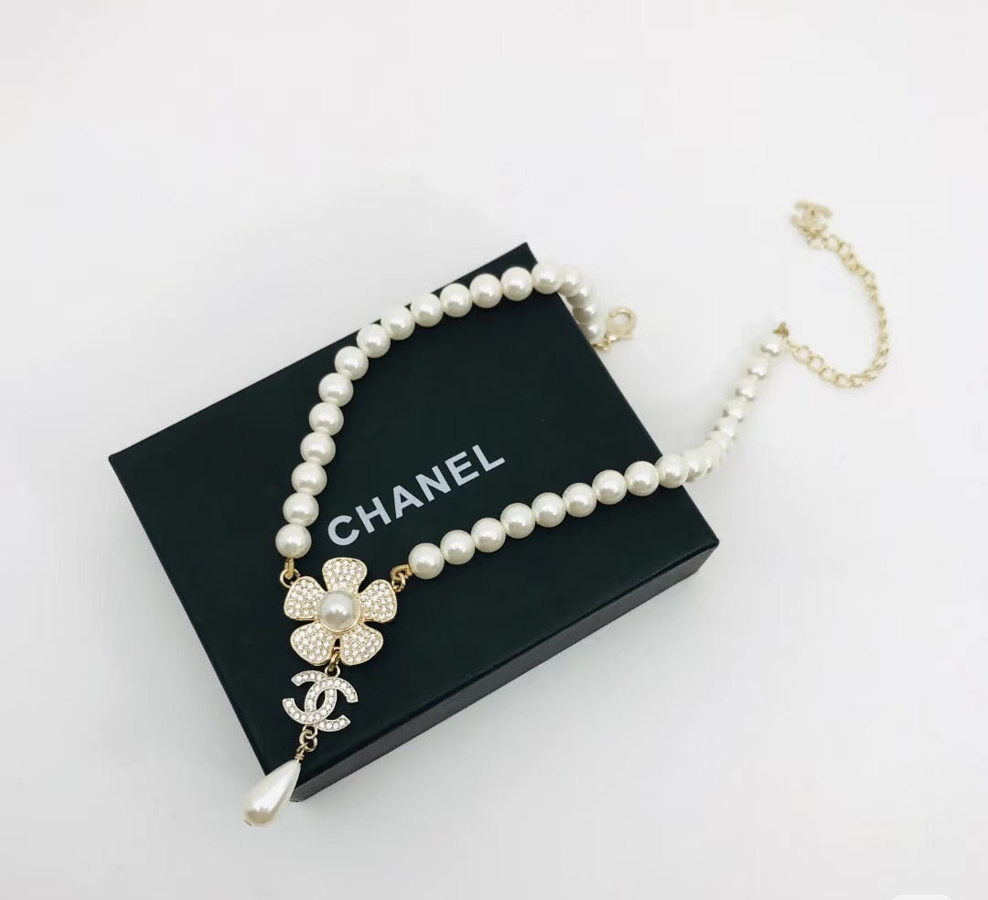 Camellia Pearl-Detail Pendant Necklace – Pearl Detail – Design 003 main product view