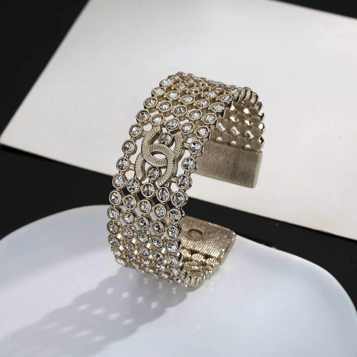 Signature Emblem Bangle in Polished Metal-Tone – Design 018 close-up detail