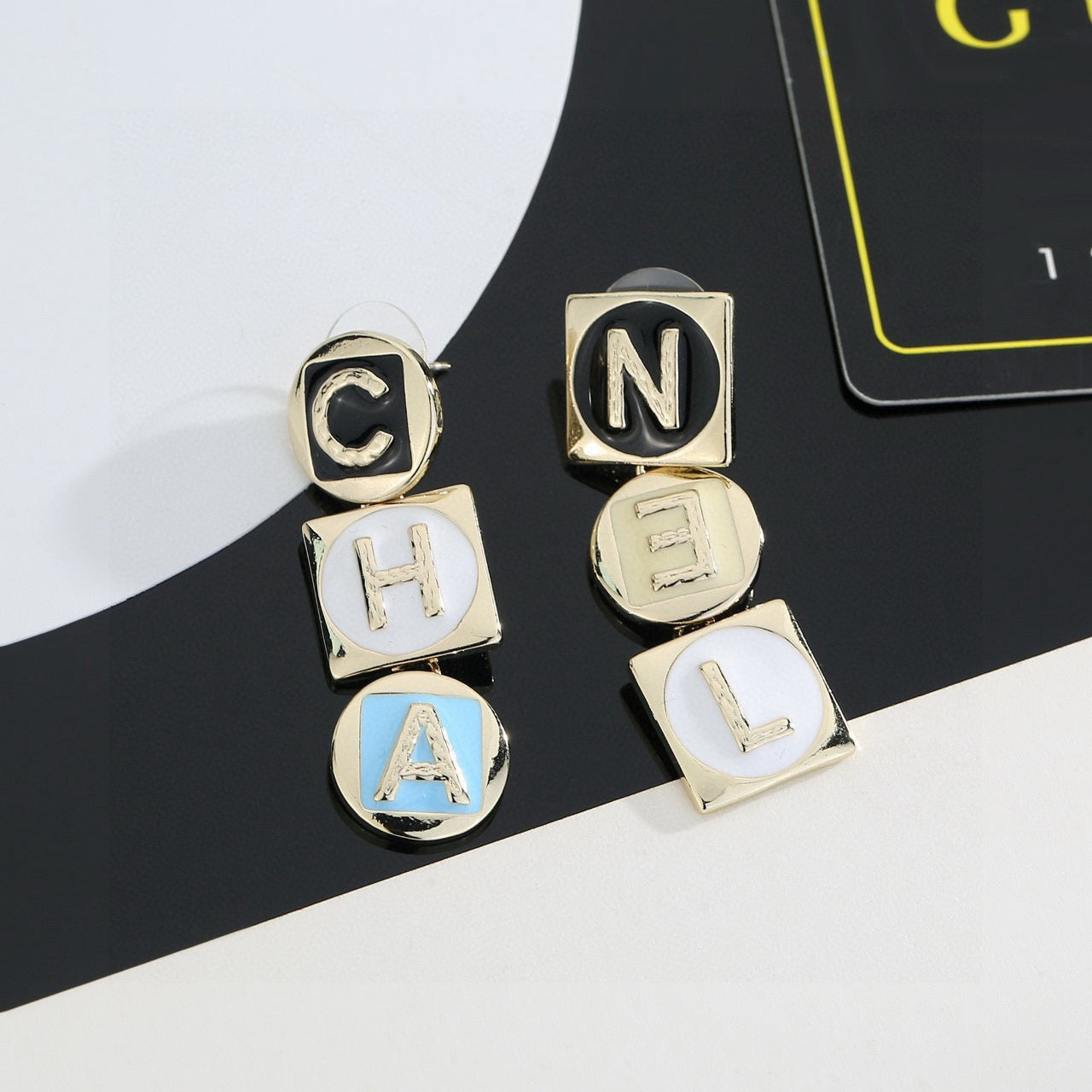 Letter Stud Earrings in Polished Metal-Tone – Design 008 main product view