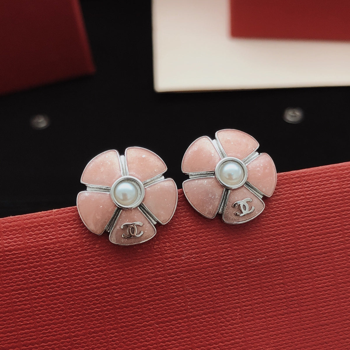 Camellia Stud Earrings in Gold-Tone – Camellia Detail – Design 004 main product view