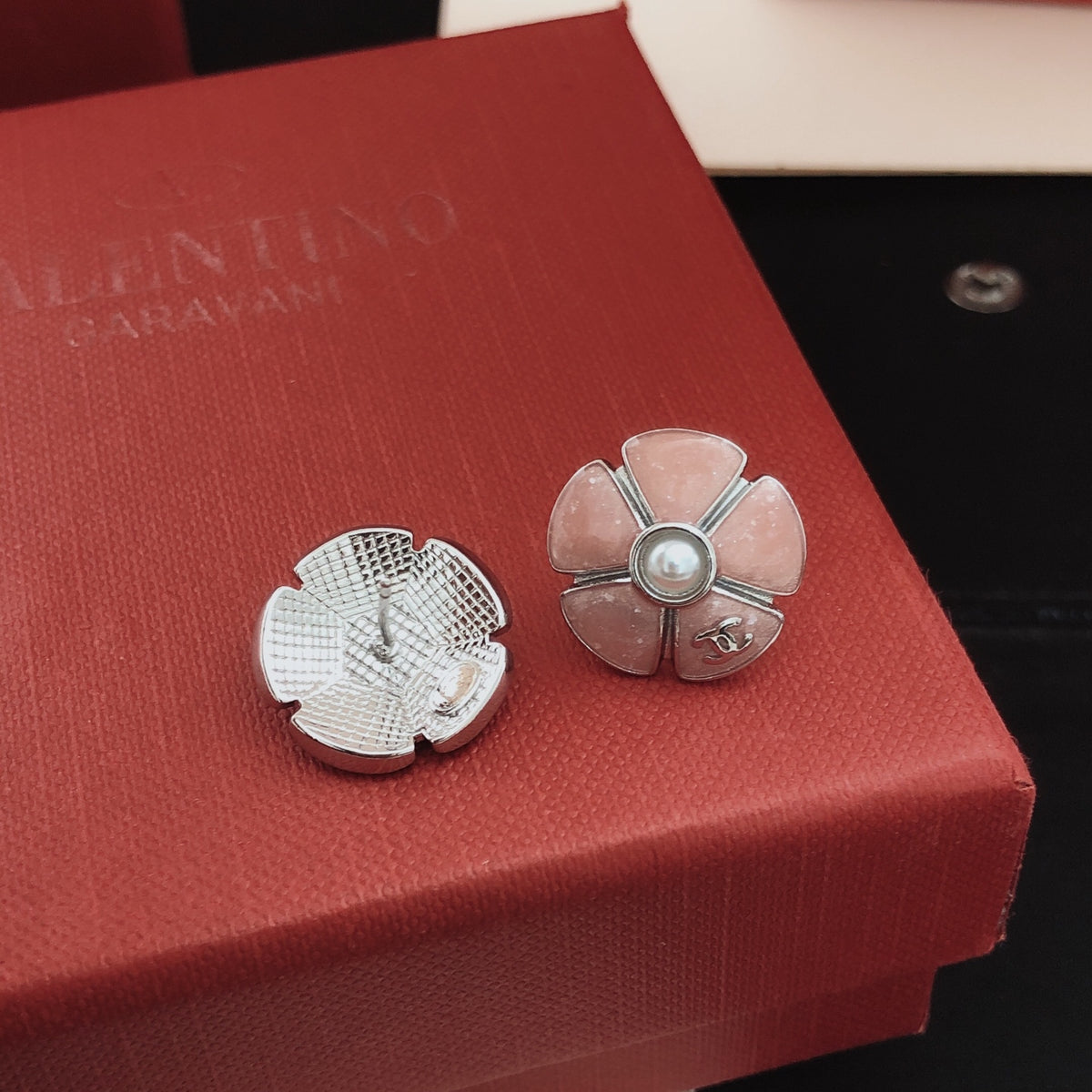 Camellia Stud Earrings in Gold-Tone – Camellia Detail – Design 004 main product view