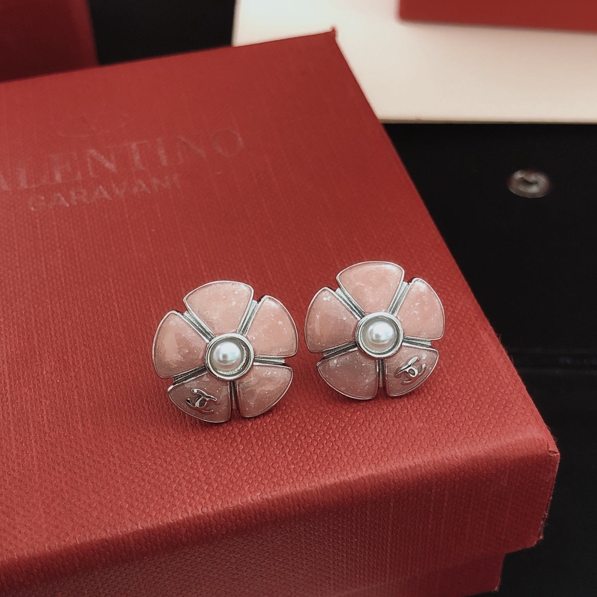 Camellia Stud Earrings in Gold-Tone – Camellia Detail – Design 004 front product view